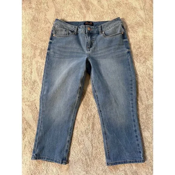 Seven Skinny Women’s Stretch Denim Size 10 Blue Capris Jeans Embroidered Pockets - Picture 1 of 7